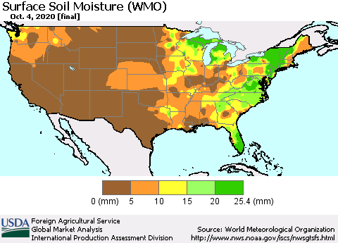 United States Surface Soil Moisture (WMO) Thematic Map For 9/28/2020 - 10/4/2020