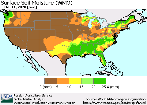 United States Surface Soil Moisture (WMO) Thematic Map For 10/5/2020 - 10/11/2020