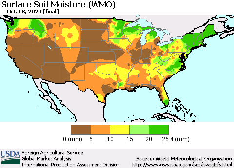 United States Surface Soil Moisture (WMO) Thematic Map For 10/12/2020 - 10/18/2020