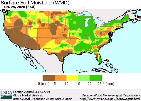 United States Surface Soil Moisture (WMO) Thematic Map For 10/19/2020 - 10/25/2020