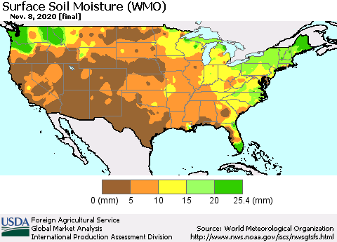 United States Surface Soil Moisture (WMO) Thematic Map For 11/2/2020 - 11/8/2020