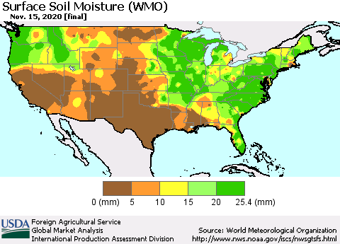 United States Surface Soil Moisture (WMO) Thematic Map For 11/9/2020 - 11/15/2020