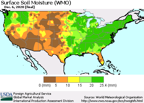 United States Surface Soil Moisture (WMO) Thematic Map For 11/30/2020 - 12/6/2020