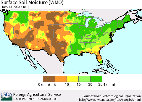 United States Surface Soil Moisture (WMO) Thematic Map For 12/7/2020 - 12/13/2020