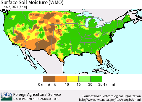 United States Surface Soil Moisture (WMO) Thematic Map For 12/28/2020 - 1/3/2021