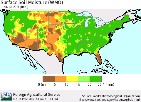 United States Surface Soil Moisture (WMO) Thematic Map For 1/4/2021 - 1/10/2021