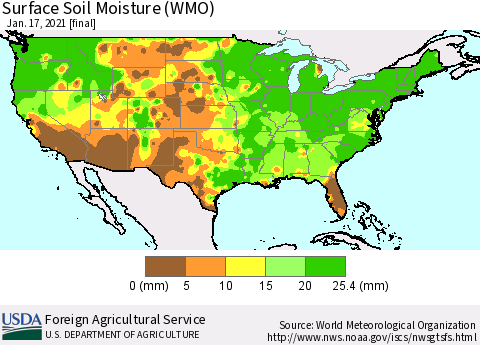 United States Surface Soil Moisture (WMO) Thematic Map For 1/11/2021 - 1/17/2021