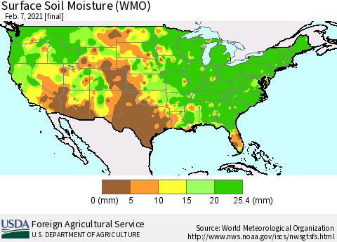United States Surface Soil Moisture (WMO) Thematic Map For 2/1/2021 - 2/7/2021