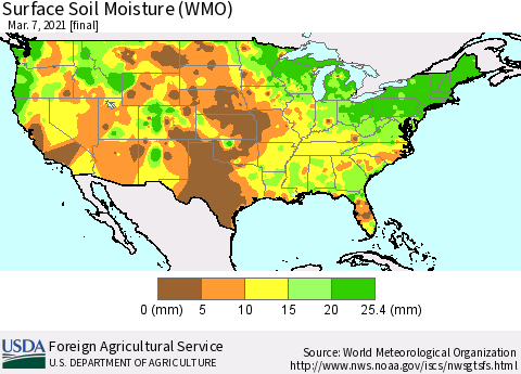 United States Surface Soil Moisture (WMO) Thematic Map For 3/1/2021 - 3/7/2021