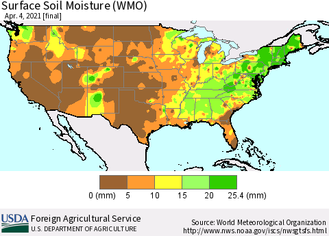 United States Surface Soil Moisture (WMO) Thematic Map For 3/29/2021 - 4/4/2021
