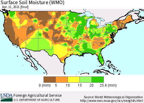 United States Surface Soil Moisture (WMO) Thematic Map For 4/5/2021 - 4/11/2021