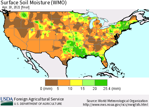 United States Surface Soil Moisture (WMO) Thematic Map For 4/12/2021 - 4/18/2021