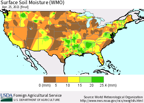 United States Surface Soil Moisture (WMO) Thematic Map For 4/19/2021 - 4/25/2021