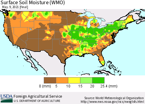 United States Surface Soil Moisture (WMO) Thematic Map For 5/3/2021 - 5/9/2021