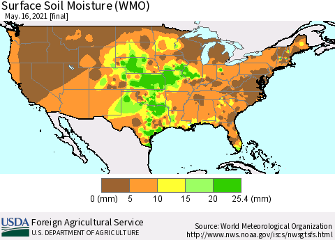 United States Surface Soil Moisture (WMO) Thematic Map For 5/10/2021 - 5/16/2021