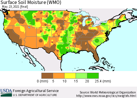 United States Surface Soil Moisture (WMO) Thematic Map For 5/17/2021 - 5/23/2021