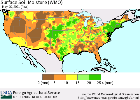 United States Surface Soil Moisture (WMO) Thematic Map For 5/24/2021 - 5/30/2021