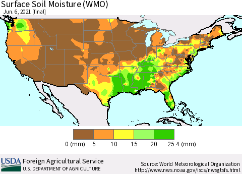 United States Surface Soil Moisture (WMO) Thematic Map For 5/31/2021 - 6/6/2021