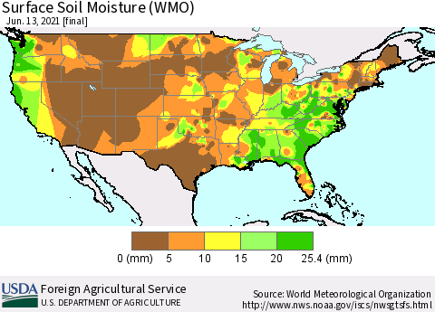 United States Surface Soil Moisture (WMO) Thematic Map For 6/7/2021 - 6/13/2021