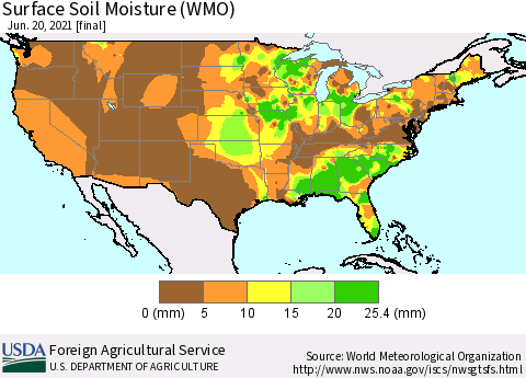 United States Surface Soil Moisture (WMO) Thematic Map For 6/14/2021 - 6/20/2021