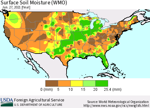 United States Surface Soil Moisture (WMO) Thematic Map For 6/21/2021 - 6/27/2021