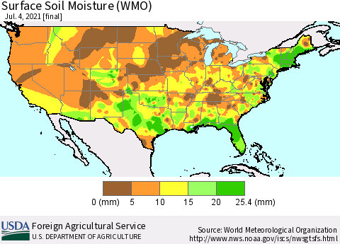 United States Surface Soil Moisture (WMO) Thematic Map For 6/28/2021 - 7/4/2021