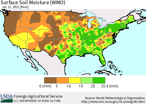 United States Surface Soil Moisture (WMO) Thematic Map For 7/5/2021 - 7/11/2021