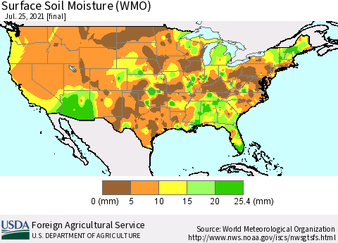 United States Surface Soil Moisture (WMO) Thematic Map For 7/19/2021 - 7/25/2021