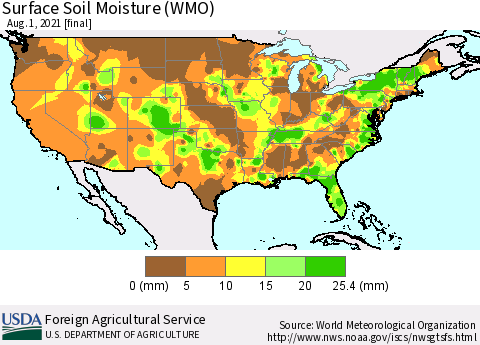 United States Surface Soil Moisture (WMO) Thematic Map For 7/26/2021 - 8/1/2021