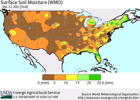 United States Surface Soil Moisture (WMO) Thematic Map For 9/6/2021 - 9/12/2021