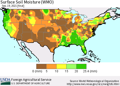 United States Surface Soil Moisture (WMO) Thematic Map For 9/13/2021 - 9/19/2021