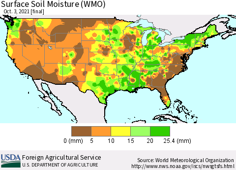 United States Surface Soil Moisture (WMO) Thematic Map For 9/27/2021 - 10/3/2021