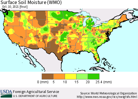 United States Surface Soil Moisture (WMO) Thematic Map For 10/4/2021 - 10/10/2021