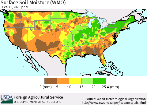 United States Surface Soil Moisture (WMO) Thematic Map For 10/11/2021 - 10/17/2021