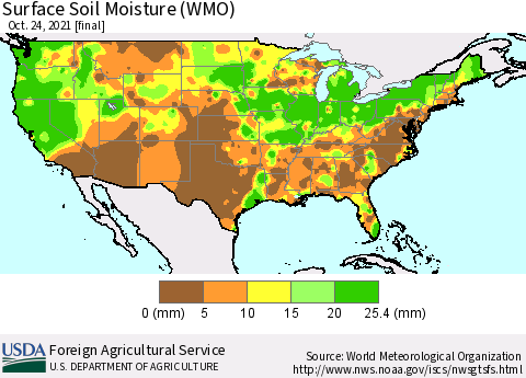 United States Surface Soil Moisture (WMO) Thematic Map For 10/18/2021 - 10/24/2021
