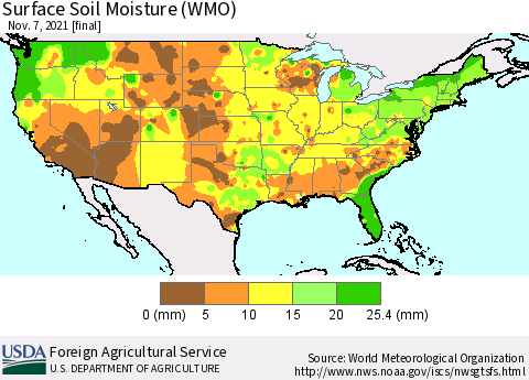 United States Surface Soil Moisture (WMO) Thematic Map For 11/1/2021 - 11/7/2021