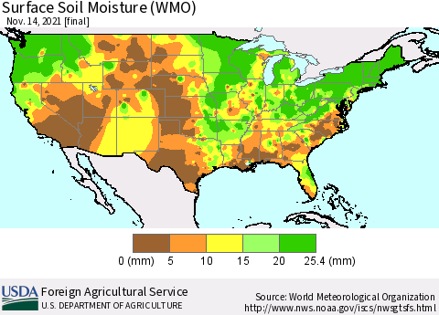 United States Surface Soil Moisture (WMO) Thematic Map For 11/8/2021 - 11/14/2021