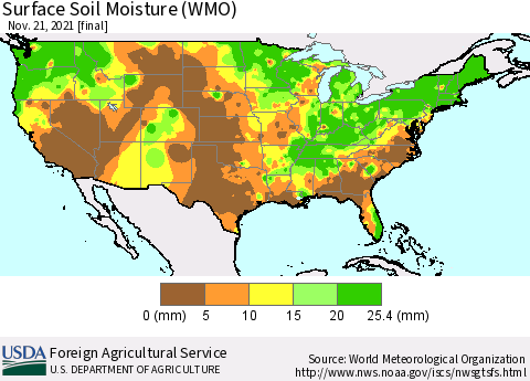 United States Surface Soil Moisture (WMO) Thematic Map For 11/15/2021 - 11/21/2021