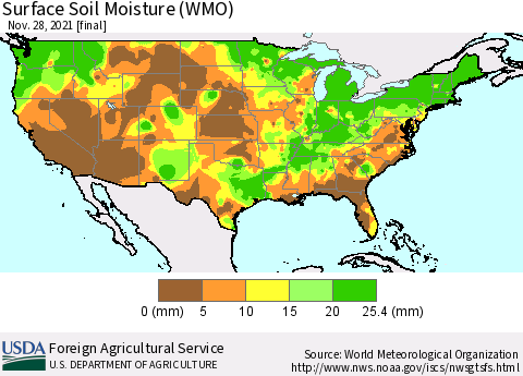United States Surface Soil Moisture (WMO) Thematic Map For 11/22/2021 - 11/28/2021