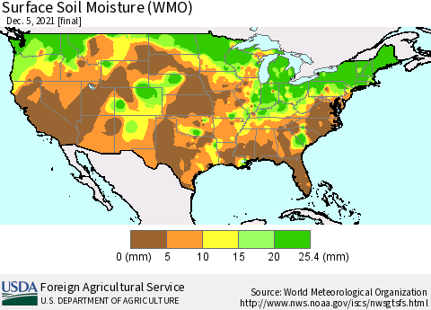 United States Surface Soil Moisture (WMO) Thematic Map For 11/29/2021 - 12/5/2021