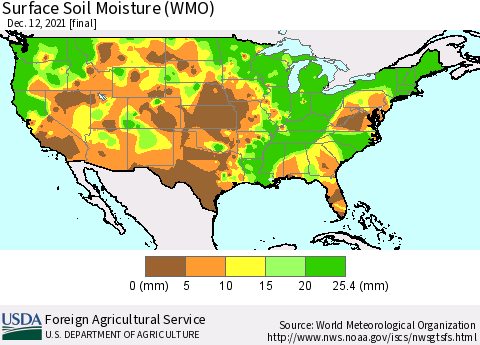 United States Surface Soil Moisture (WMO) Thematic Map For 12/6/2021 - 12/12/2021