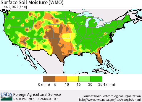 United States Surface Soil Moisture (WMO) Thematic Map For 12/27/2021 - 1/2/2022