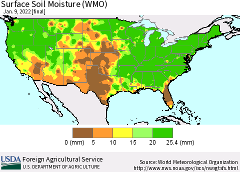 United States Surface Soil Moisture (WMO) Thematic Map For 1/3/2022 - 1/9/2022