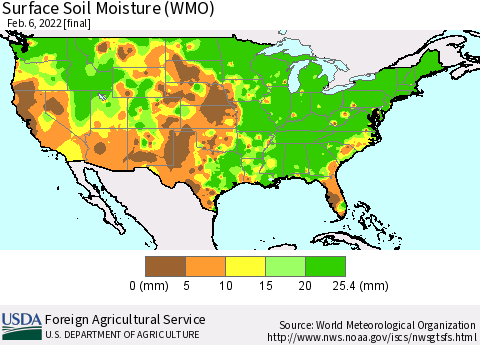 United States Surface Soil Moisture (WMO) Thematic Map For 1/31/2022 - 2/6/2022