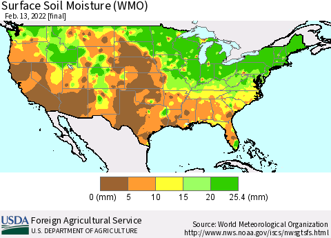 United States Surface Soil Moisture (WMO) Thematic Map For 2/7/2022 - 2/13/2022