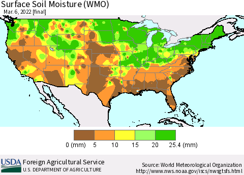 United States Surface Soil Moisture (WMO) Thematic Map For 2/28/2022 - 3/6/2022