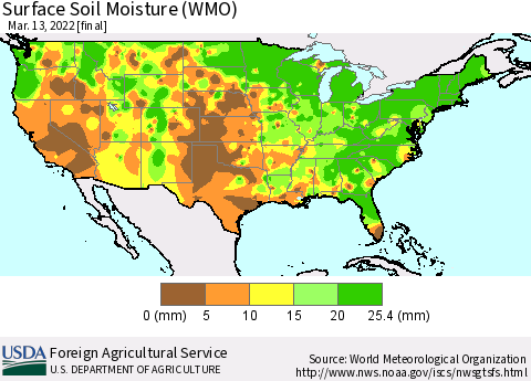 United States Surface Soil Moisture (WMO) Thematic Map For 3/7/2022 - 3/13/2022