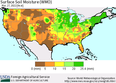 United States Surface Soil Moisture (WMO) Thematic Map For 3/21/2022 - 3/27/2022