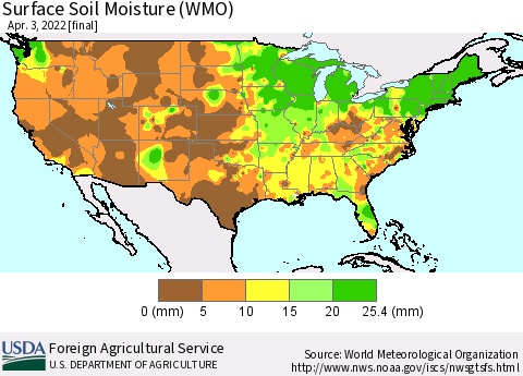 United States Surface Soil Moisture (WMO) Thematic Map For 3/28/2022 - 4/3/2022