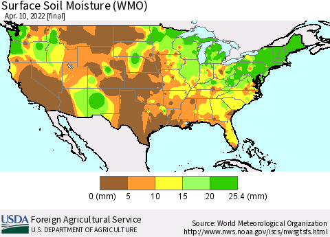 United States Surface Soil Moisture (WMO) Thematic Map For 4/4/2022 - 4/10/2022